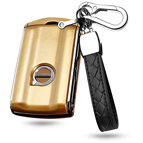 HIBEYO Key Fob Cover Case for Volvo XC60 XC90 S90 V90 2019 2020 2021 Smart Key Shell Holder Cover with Keychain ABS Smart Remote Auto Key Accessories Gold