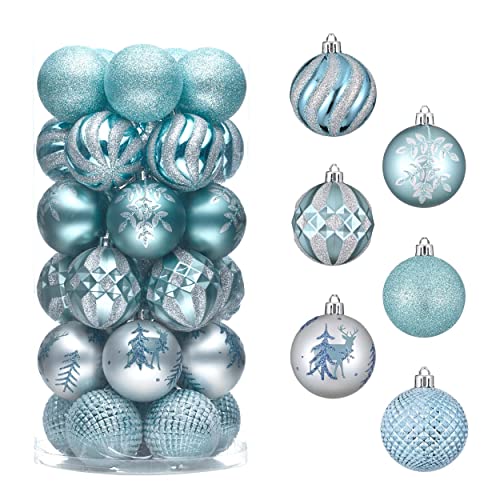 Valery Madelyn 30ct 60mm Winter Wishes Sliver and Blue Christmas Ball Ornaments Decor, Shatterproof Assorted Christmas Tree Ornaments for Xmas Decoration