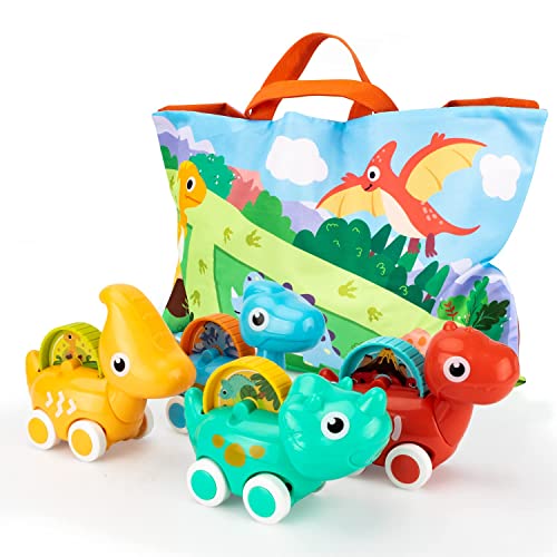 COVTOY Toys for 1 Year Old Boy Gifts, Baby Toys 12-18 Months with Play Mat/Storage Bag, Dinosaur Car Toddler Toys Age 1-2 (4 Sets)