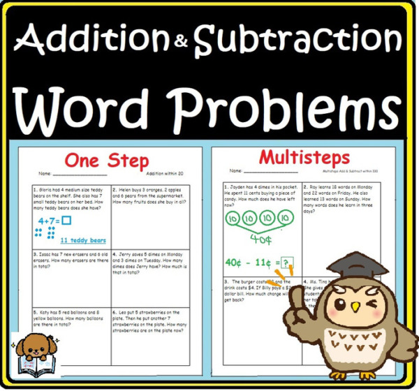 Grade 1-2 Math Addition and Subtraction Word Problem Worksheet Printable Activity Math Center