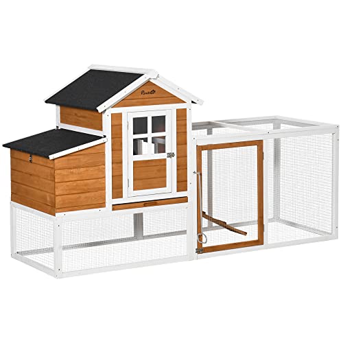 PawHut 76″ Wooden Chicken Coop with Safe and Healthy Non-Polluting Materials, Outdoor Hen House Poultry Cage with Weatherproof Materials