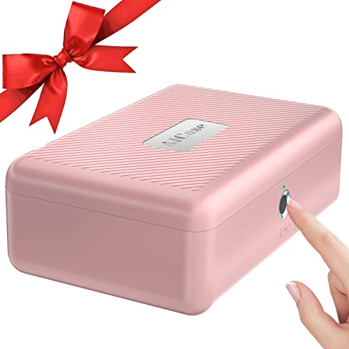 Biometric Fingerprint Storage Box,AICase Portable Cash Jewelry Security Case Lock Box Safe,Combination Lock for Car, Home,Office Travel（Pink）