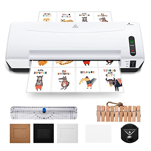 5-in-1 Laminator Machine, 90S Rapid Warm-Up & 9″ Max Width & 400MM/Min, Cold Thermal Laminator, A4/A5/Card Laminating Pouches, Trimmer Corner Rounder Photo Clip Kit, Laminating Machine for Home Office