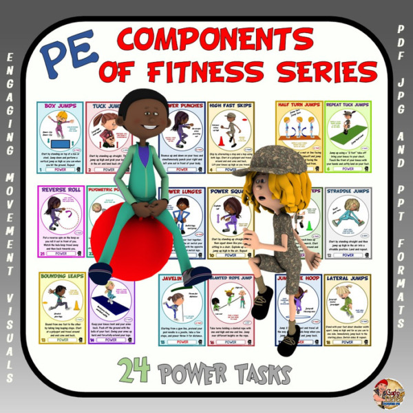 PE Component of Fitness Task Cards: 24 Power Movements