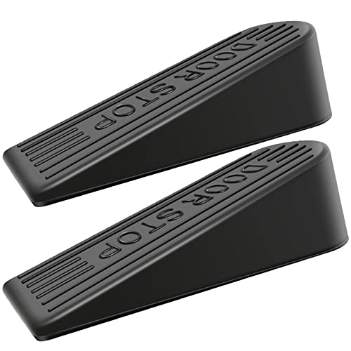 Extra Large Tall Door Stoppers 2pack Heavy Duty Black Door Stop for Home Office Hotel Garage Commercial Rubber Strong Doorstop Height up to 2 Inches