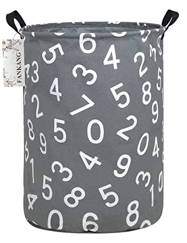 FANKANG Storage Basket, Nursery Hamper Canvas Laundry Basket Foldable with Waterproof PE Coating Large Storage Baskets for Kids Boys and Girls, Office, Bedroom, Clothes,Toys（Grey number）