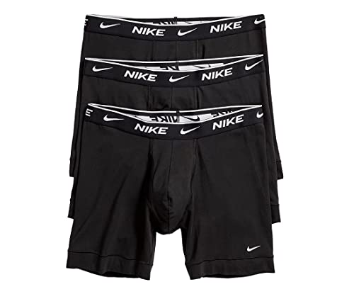 Nike Men`s Everyday Cotton Stretch Boxer Briefs 3 Pack (Large, Black(KE1107-001)/W)