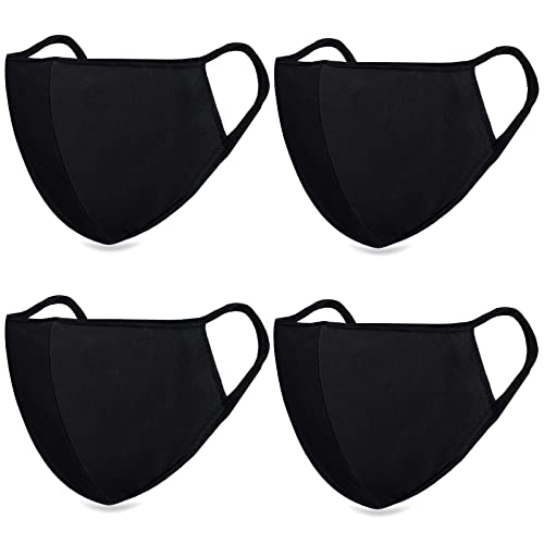 Organic Cotton Cloth Face Mask Reusable with Nose Wire, Washable Soft Black Face Masks Dustproof Outdoor (2 Layers/ Pack of 4)