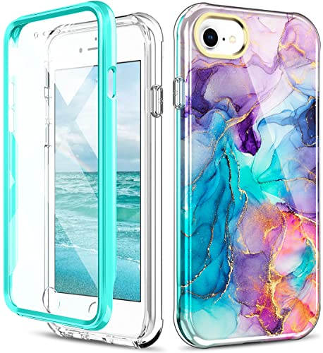 Hocase for iPhone SE 2022/2020 Case, iPhone 8/7/6s/6 Case, (with Screen Protector) Shockproof Slim Soft TPU Full Body Protective Case for iPhone SE 3rd/2nd Generation/8/7/6s/6 (4.7″) – Colorful Marble