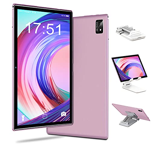 Android 10 Tablet 10 Inch, 6GB RAM 128GB ROM / 512GB ROM Extend, Octa Core 1.5GHz Google GMS Certified Tablets, Dual Camera 5G WiFi 4G LTE 7000mAh 1280×800 Full HD IPS Tablet PC with Holder (Pink)