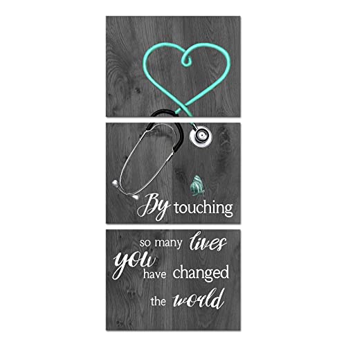 Kc Canvas Wall Art Teal Blue Stethoscope & by Touching So Many Lives You Have Changed the World Picture Art Print Medical Health Care Science Concept Artwork for Nurse Doctor Office Wall Decor Gift