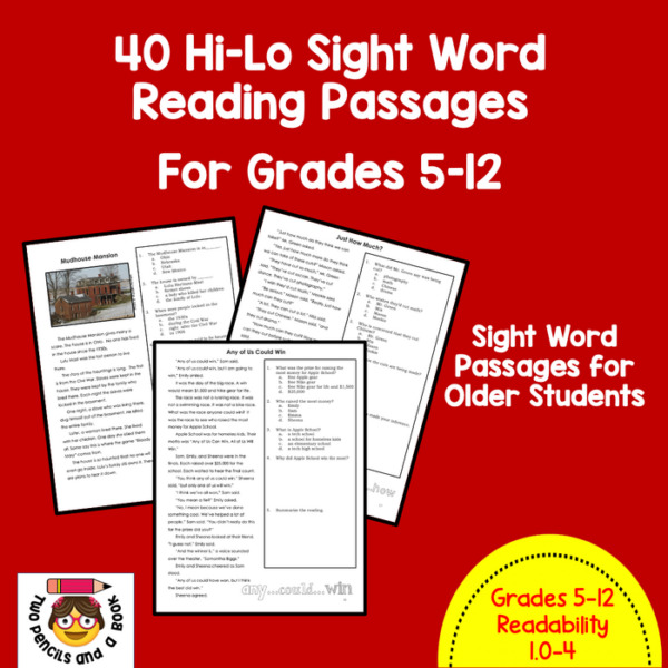 40 Sight Word Based Hi Lo Reading Passages for Older Students: High Interest Low Level Reading