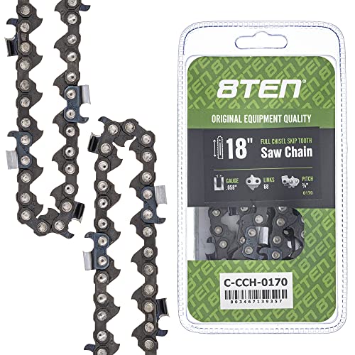 8TEN Full Chisel Skip Tooth Chainsaw Chain 18 Inch .058 3/8 68DL For Husqvarna 455 Rancher 372XP Jonsered 2165