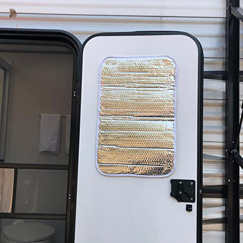 RV Door Window Shade – Double-sided 16 x 25 – Travel Trailer Reflective RV Window Shade Regulates Temperature – RV Window Coverings Protect your RV from UV Rays – Easy to install Sun Shade