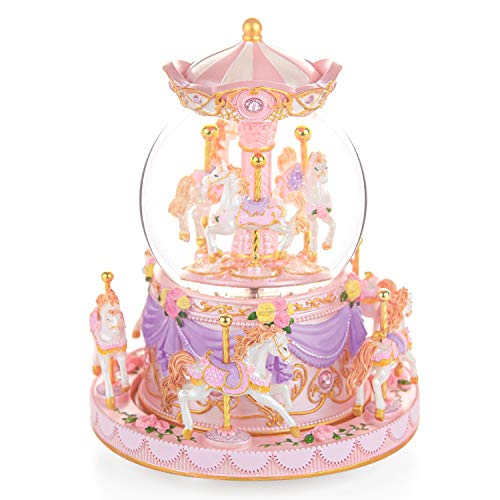 Carousel Music Box Horse Gift – Rotating Snow Globe for Kids Girls Women Daughter Wife Husband 8-Horse Music Boxes Mechanism Birthday Anniversary Christmas Valentine Gift Play Always with Me
