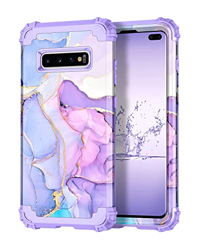 Hekodonk for Galaxy S10+ Plus Case, Heavy Duty Shockproof Protection Hard Plastic+Silicone Rubber Hybrid Protective Case for Samsung Galaxy S10+ Plus Purple Marble
