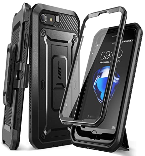 SUPCASE Unicorn Beetle Pro Series Case for iPhone SE (2022/2020) /iPhone 7 /iPhone 8, Full-Body Dual Layer Rugged Belt-Clip & Kickstand Case with Built-in Screen Protector (Black)