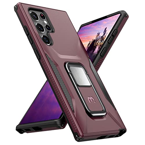 MYBAT Pro Shockproof Stealth Series with Stand Phone Case for Samsung Galaxy S22 Ultra 6.8 inch, Support Magnetic Car Mount, Heavy Duty Military Grade Drop Protective Case with Kickstand – Plum