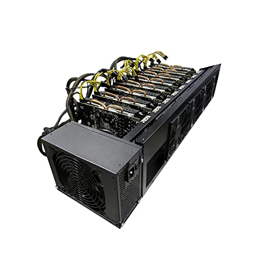 MANMEI Open Air 8 GPU Mining Rig Frame for Crypto Miner, Stackable Ethereum Mining Machine 1800W Power Supply 110V-264V, 8 GPU Motherboard with CPU & 128GB SSD & 8G RAM & 4 Fans (Without GPU)