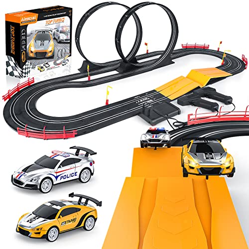 Electric High-Speed Slot Car Race Car Track Sets with 2 1:43 Scale Slot Cars and 2 Hand Controllers with Headlights and Dual Racing, Toys Gifts for 6 7 8 9 10 11 12 Boys Girls