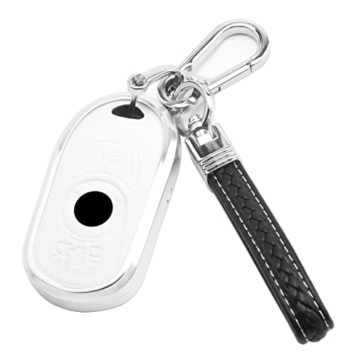 K LAKEY Buick Alloy Leather Car Key Fob Cover,22g Ultralight Key Fob Case Protector Jacket Compatible with Buick 4 Buttons Enclave Lacrosse Verano Encore Regal Envision Cascada GL8 White