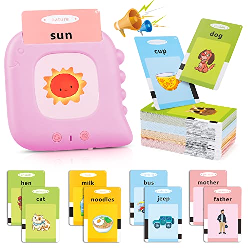 Learning Toys for Toddlers 1-3 Years Old, 112 Talking Flash Cards 224 Words, Educational Toys for 2 3 4 5 6 Year Old Boys Girls, Preschool Learning Activities Gifts for Kids (Pink)
