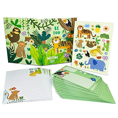 Paper Master Lined Stationary Paper and Envelopes Set for Kids Safari Animal Stationary Set with Lined Letter Writing Paper 30 Sheets + 20 Envelopes, 8.3 x 5.9 Inch of Each Stationary Paper