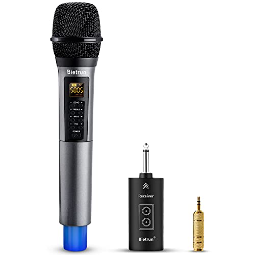 Wireless Microphone, Uhf Metal Dynamic Handheld Karaoke Mic, Rechargeable Receiver (Work 6hs),160ft Range, for Karaoke, Singing, Stage, Wedding, Speech, Karaoke Machine, Speaker, Amplifier, Mixer