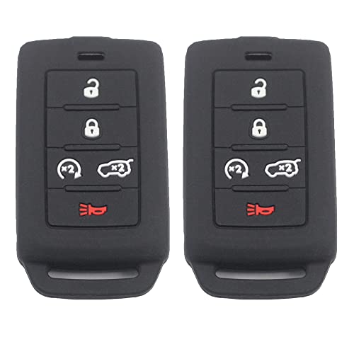 Btopars 2pcs 5 Buttons Black Silicone Rubber Remote Smart Key Fob Case Cover Protector Holder Compatible with Jeep Grand Cherokee Grand Wagoneer 2021 2022
