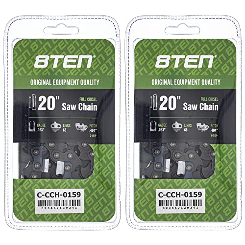 8TEN Full Chisel Chainsaw Chain 20 Inch .063 .404 68DL for Husqvarna Solo Stihl 3946 005 0068 (2 Pack)