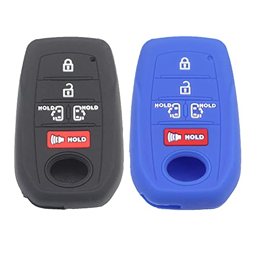 Btopars 2pcs 5 Buttons Silicone Rubber Remote Smart Key Fob Case Cover Protector Holder Compatible with Toyota Sienna 2021 2022 Black Blue