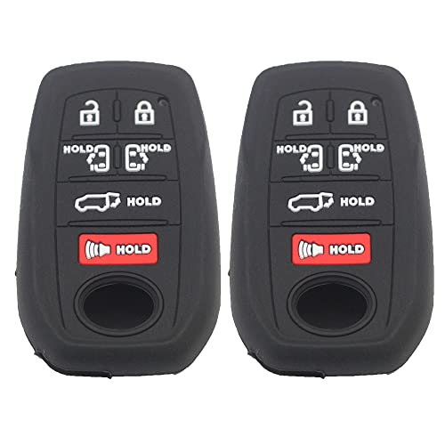 Btopars 2pcs 6 Buttons Black Silicone Rubber Remote Smart Key Fob Case Cover Protector Holder Compatible with Toyota Sienna 2021 2022
