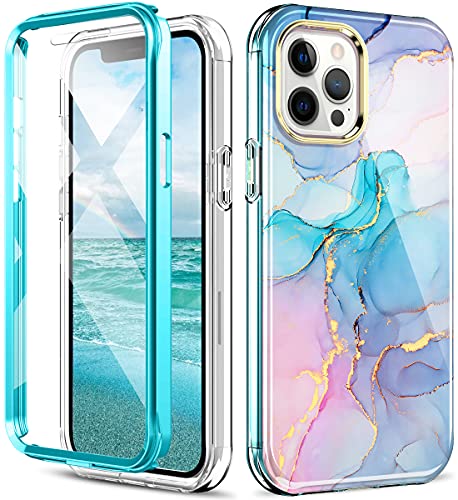 DT Compatible for iPhone 12 Pro Max Case Built with Screen Protector, Lightweight and Stylish Full Body Shockproof Protective Rugged TPU Case for Apple iPhone 12 Pro Max 6.7 inch (Marble)