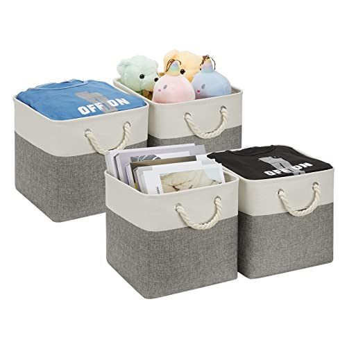 WLFRHD 12 x12 Cubes Storage Bins Fabric Storage Basket Storage Baskets for Organizing Collapsible Cubes Storage Baskets Storage Cubes Bin Kids Shelves Nursery Home (4-Pack,White And Grey)