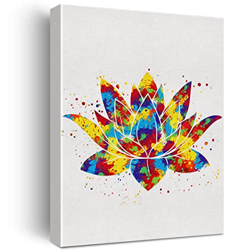 Lotus Flower Art Wall Art Canvas Yoga Symbol Watercolor Prints Picture Buddha Poster Framed Home Studio Room Office Artwork Wall Decor 11.5″ x 15″
