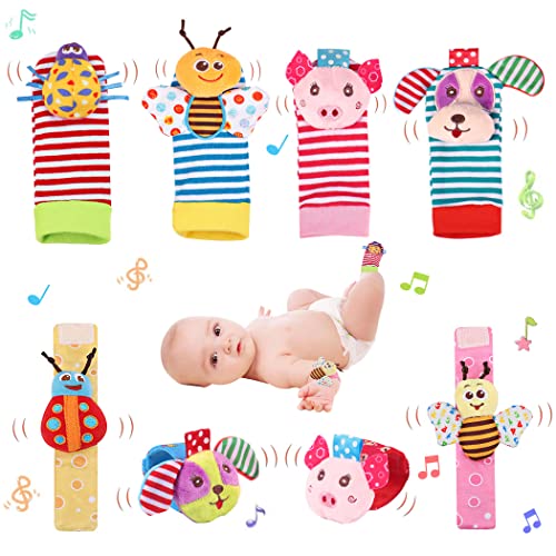 Baby Rattle Socks Toys, Infant Toys 3-6 Months, Wrist Rattles & Foot Rattle Socks for Babies 0-6 Months, Baby Birthday Gift for Newborn Boys Girls