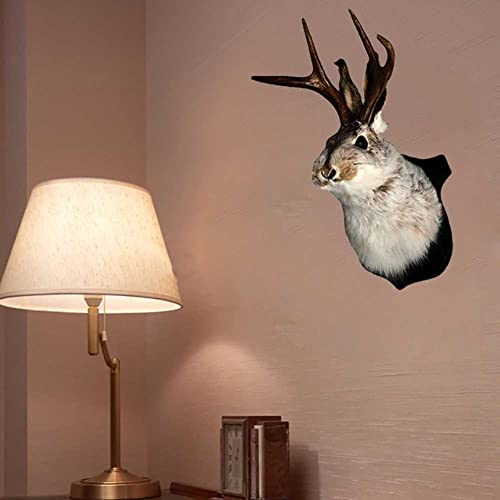 Deer Head Wall Mount Jackalope Taxidermy 3D Rabbit Animal Head Sculpture Figurine for Holiday Living Room Bedroom Home Decoration