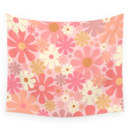 Society6 Blush Pink 60s 70s Vintage Flower Power Floral Pattern by Kierkegaard Design Studio Wall Hanging Tapestry – 34″ x 40″