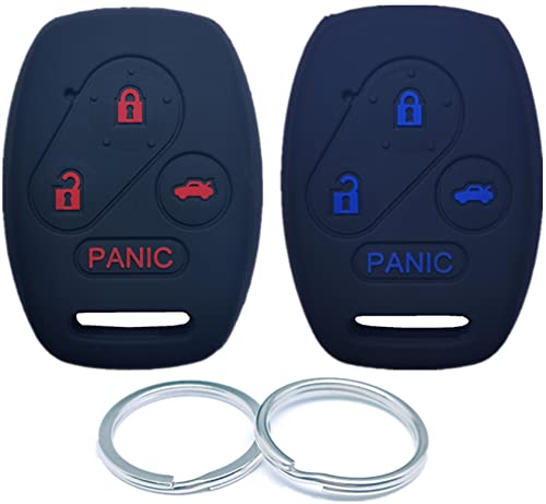 RUNZUIE 2Pcs Silicone Remote Key Fob Cover Shell Compatible with Honda Accord Civic CR-V Element Pilot 850G-G8D380HA N5F-A05TAA 3+1 Buttons (Black with Red and Black with Blue)
