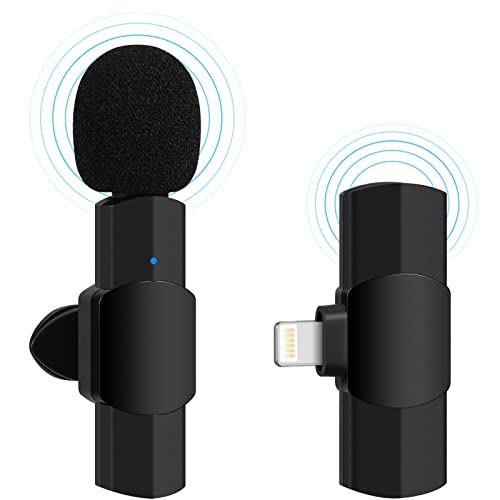 Wireless Microphone for iPhone iPad, Lavalier Microphone for Video Recording, TikTok Facebook Live Steam, Youtubers, Vloggers, Interview, Clip-on Plug & Play Lapel Mic Auto-sync