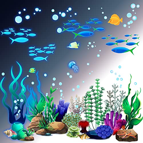 Under The Sea Wall Decals Coral Reef and Seaweed, Ocean Wall Decals Stickers, Undersea Decor Stickers, Underwater Sea Wall Stickers for Toddler Baby Nursery Living Room Office (Elegant Style)