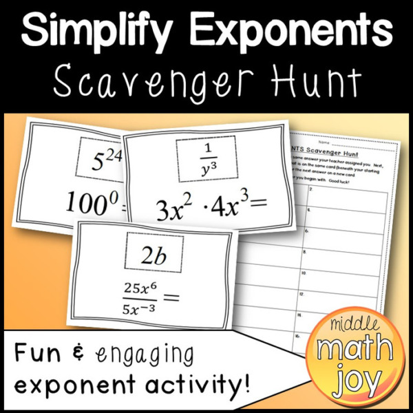 Simplify Exponents Scavenger Hunt