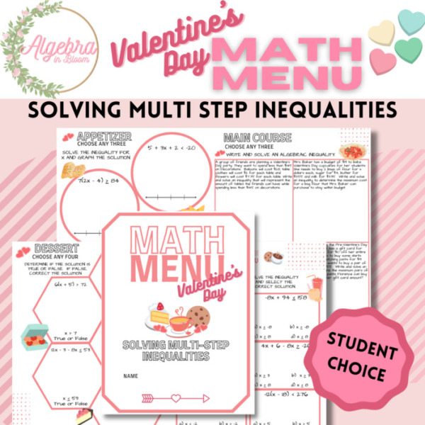 Valentine’s Day Math Menu Activity // Solving Multi-step Inequalities