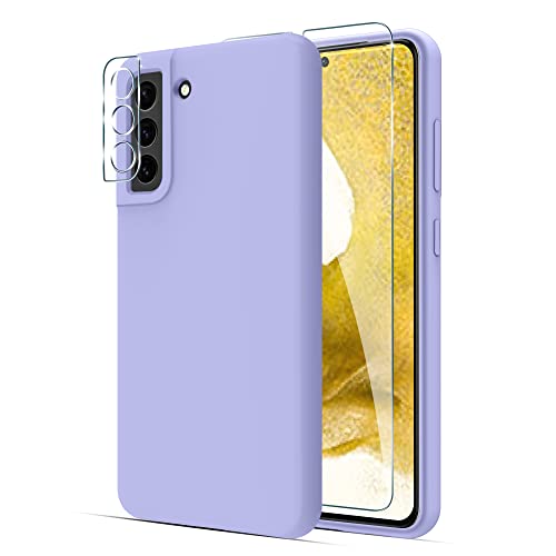 PULEN for Samsung Galaxy S22 Case with 1 Pack Screen Protector and 1 Pack Camera Lens Protector,Liquid Silicone Slim Gel Rubber Full Body Protection Shockproof Drop Protection Case – Light Purple