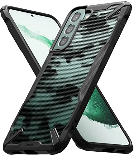 Ringke Fusion-X Compatible with Samsung Galaxy S22 Plus 5G Case (2022), Camouflage Hard Back with Shockproof Enhanced Side Protective Bumper Phone Cover for S22 Plus 6.6-Inch – Camo Black