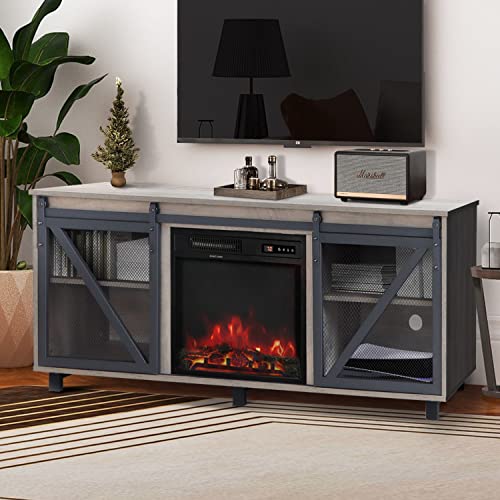SCYL Color Your Life Fireplace TV Stand Console for TVs up to 65″,W/Sliding Metal Mesh Barndoor,Storage Entertainment Center for Living Room(Gray) | The Storepaperoomates Retail Market - Fast Affordable Shopping