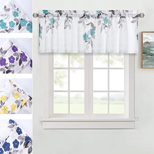 CAROMIO Kitchen Window Curtains Teal and Grey Valance Curtains Linen Texture Window Valance for Bedroom Rod Pocket Small Kitchen Bathroom Window Curtains, 52″X15″, Teal and White Curtain, One Piece | The Storepaperoomates Retail Market - Fast Affordable Shopping
