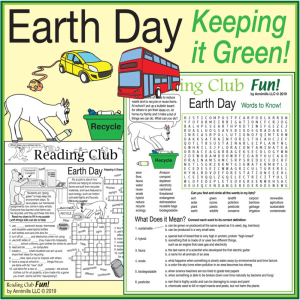 Keeping It Green (Earth Day & Environment) Activity Set, Word Search & More