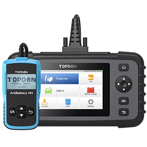 OBD2 Scanner TOPDON ArtiDiag500, Engine ABS SRS Transmission CAN Diagnostic Scan Tool, Full OBD2 Test Code Reader + TOPDON AB101 Car Battery Tester 12V Car Battery Load Tester