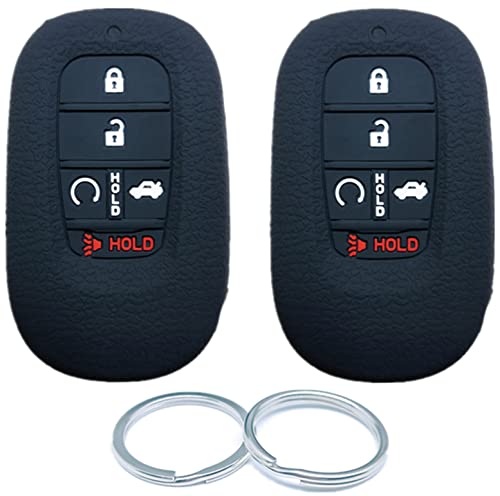 RUNZUIE 2Pcs 5 Buttons Silicone Smart Key Fob Compatible with 2022 Honda Civic Accord Sport EX SI Key Fob Cover 72147-T20-A11 (Black and Black)